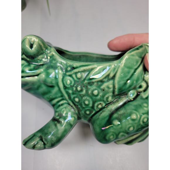 Vintage McCoy Frog Leaf Planter Green MCM Large 50s Repaired - Picture 5 of 7